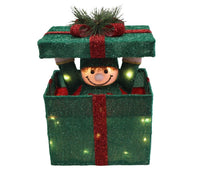 Lifted lid Box: Green & Red  | Warm White | Elf