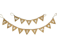 Banner: 152cm : Hessian banner with White Merry Christmas