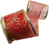Ribbon: 2.7m (L) x 6cm (W) | Red with Gold twirls