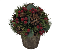 Table Décor: 22cm(H) x 18cm(D) | Frosted Berry & Pine cone tree in pot