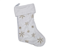 Stocking: 46cm(L) x 28cm(W) | White with Gold Snowflakes