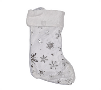 Stocking:46cm(L) x 28cm(W) | White with Silver Snowflakes