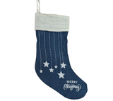 Hessian Stocking: 50cm (L) x 20cm (W) | Blue | Silver stars