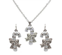 Jewellery: Necklace & Earring set | Candy Cane with Silver bow