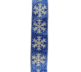 Ribbon: 2.7m (L) x 6.3cm (W) | Blue with Silver Snowflakes