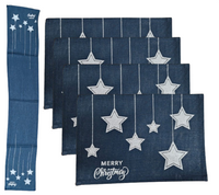 Table runner with placemats: Hessian | Blue with stars
