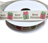 Ribbon: 4.5m (L) x 1.5cm (W) | Merry Christmas with presents