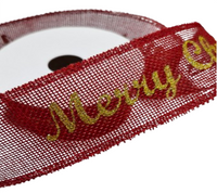 Ribbon: 2.7m (L) x 4cm (W) | Hessian Merry Christmas | Red